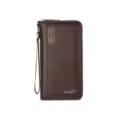 Portafoglio lungo in pelle da uomo retro business pochette con zip e porta carte - Caffè
