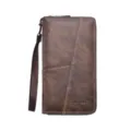 Portafoglio lungo uomo vintage in pelle PU con cinturino da polso e cerniera marrone - Caffè