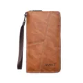 Portafoglio lungo vintage uomo in pelle PU cerniera porta carte con cinturino marrone - Marrone chiaro