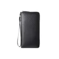 Portafoglio lungo da uomo con cinturino da polso, texture in carbonio, pochette nera. - Nero