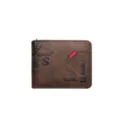 Portafoglio corto vintage marrone da uomo in pelle con zip porta carte moda quotidiana - Caffè