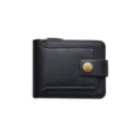 Portafoglio uomo corto in pelle nera con cerniera porta carte vintage compatto chic - Nero