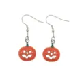 Halloween pumpkin enamel hook earrings, orange alloy drop earrings for holiday party fashion gifts. - Pumpkin Head Style / Orange Red