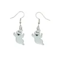 Cute Halloween ghost earrings, white enamel drop hook earrings, fun party fashion jewelry. - Ghost Shape / White
