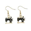 Pendientes de máquina de coser con pedrería en aleación dorada, joyería original y única. - Diseño de Máquina de Coser / Negro
