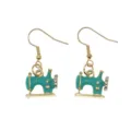 Pendientes Colgantes de Máquina de Coser Esmalte Turquesa Dorado Estrás Joya Bonita - Diseño de Máquina de Coser / Azul