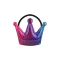 Close-up view of the gradient glitter crown hair tie detail, showing sparkling surface. - Pink Purple Blue Gradient Crown (17)
