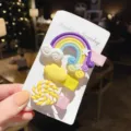Süße Kinder Haarklammern Set mit bunten Regenbogen, Wolke und Lutscher Motiven. - 0536-2# Gelb / 3er-Pack / Gelb