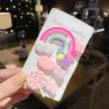 Süße kinder haarklammern set regenbogen wolke lutscher seite entenschnabel spangen für mädchen - 0536-3# Rosa / 3er-Pack / Rosa