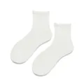 White ribbed ruffle cuff mid-calf socks sweet lolita hosiery for daily casual wear - White (Dark Stripes)