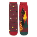 Christmas cotton mid-calf socks for couples, asymmetric striped and tree pattern winter socks. - 37-43 / Christmas Tree