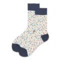 Streetwear mid-calf cotton socks with colorful abstract numbers pattern, white and navy blue. - 37-43 / White
