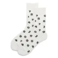Unisex white cotton crew socks with trendy black digital pattern streetwear casual style. - 37-43 / White
