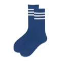Classic blue crew socks featuring three white stripes at the top for a vintage sports style. - One Size (37-43) / Dark Blue