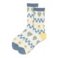 Sheer sheer mesh crew socks for women, blue cuffs and hearts floral pattern thin summer - 35-39 / Checkered Heart