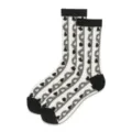 Sheer glass silk crew socks, summer thin translucent mesh crystal socks with stripes and hearts. - 35-39 / Black and White Heart