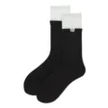 Unisex black mid-calf socks with contrast white folded cuffs, stylish and comfortable sportswear. - One Size (37-43) / White and Black