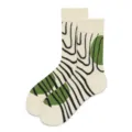 Unisex cotton crew socks featuring trendy abstract black lines and green circular patterns. - One Size (37-43) / Off-White Green