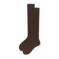 Brown ribbed knee high socks for women, trendy long cotton socks for spring and daily. - 35-40 / Dark Coffee