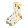 Sheer glass silk mid-calf socks for women, summer thin mesh crystal socks with cute floral embroidery. - 35-39 / Geometric