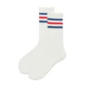 White retro athletic crew socks featuring classic blue and red striped cuffs for daily wear. - One Size (37-43) / Blue Red Stripes