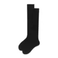 Classic black ribbed knee-high socks, comfortable daily wear, versatile Japanese JK style. - 35-40 / Black