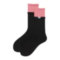 Black and pink colorblock mid-tube socks, stylish folded cuff design for daily wear and sports. - One Size (37-43) / Pink & Black