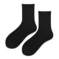 Classic black mid-calf cotton socks for men, versatile casual daily wear comfort solid style. - One Size (40-44) / Crew Socks / Black