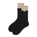 Unisex mid-calf socks with double-layer colorblock cuffs, black athletic skateboarding socks. - One Size (37-43) / Coffee Black Patchwork