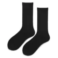 Men black ribbed mid tube socks casual cotton solid color long crew socks basic style - One Size (40-44) / Thigh-High Socks / Black