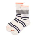 Casual striped mid-tube socks for men and women, comfortable cotton knitwear with contrast toe. - Off-White Blue Orange Colorblock (F3)