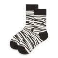 Black and white zebra print cotton crew socks, stylish street style mid-calf socks for adults. - Black and White Zebra Striped (H2)