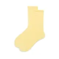 Calcetines de tubo medio amarillo sólido para mujer, calcetines de algodón transpirable casuales. - Talla Única (35-40) / Calcetines de caña alta / Amarillo claro