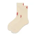 Neutral cotton mid-tube socks with red Chinese character knit patterns for daily wear. - 37-43 / Beige with Red Letters