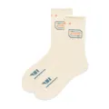 Beige cotton crew socks for women and men, trendy skate style mid-calf socks with woven letters. - 37-43 / Off-white Letters