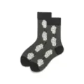Dark grey women's mid-calf socks featuring abstract white floral knit patterns and black trim. - One Size (35-40) / Grey White Floral