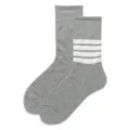 Grey mid-calf cotton socks featuring four white stripes design, comfortable casual daily wear. - 37-43 / Light Gray