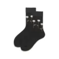 Women mid-calf cotton socks with retro white flower pattern, cozy and stylish daily wear. - One Size (35-40) / Black Small Floral