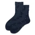 Navy Blue Embroidered Crew Socks Vintage Floral Cotton Casual Comfort Socks for Women - One Size (35-40) / Navy Blue