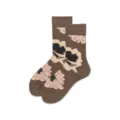 Retro Brown Floral Women Crew Socks, Autumn Casual Chic Flower Pattern Cotton Knit Socks. - One Size (35-40) / Brown with Large Flowers