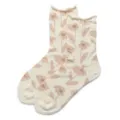 Γυναικείες κρεμ casual κάλτσες με ρετρό καφέ floral σχέδιο και ωραίο βολάν τελείωμα. - Ένα Μέγεθος (35-40) / Γαλακτερό Λευκό Λουλούδια Παντού