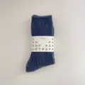 Women thick warm winter wool socks dark blue casual solid color ribbed mid tube knit socks - One Size (35-40) / Dark Blue