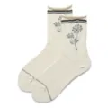 Beige retro floral knit women socks, stylish mid-calf length with cute flower patterns. - One Size (35-40) / Milky White Dandelion