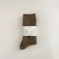 Women Autumn Winter Solid Color Wool Mid-Tube Socks Thick Warm Japanese Casual Knit Socks - One Size (35-40) / Cocoa