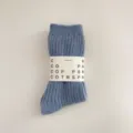 Blue knit wool socks, thick warm mid-tube casual cute winter hosiery for women SKU. - One Size (35-40) / Light Blue