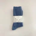 Women's thick wool knit mid tube socks, solid blue winter cozy Japanese style vintage look. - One Size (35-40) / Denim Blue