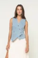 Femme gilet sans manches rayé bleu et blanc haut mode décontracté chic élégant vêtement. - S / Hauts / Bleu