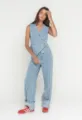 Détail d'ensemble gilet pantalon à rayures bleu et blanc mode streetwear chic et tendance. - S / Haut Et Bas / Bleu