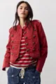 Veste militaire courte décontractée pour femme mode automne manches longues rouge détail. - S / Rouge