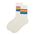 Retro colorful striped cotton mid-tube socks, casual sports skate crew socks for men and women. - 37-43 / Off-White with Colorful Stripes